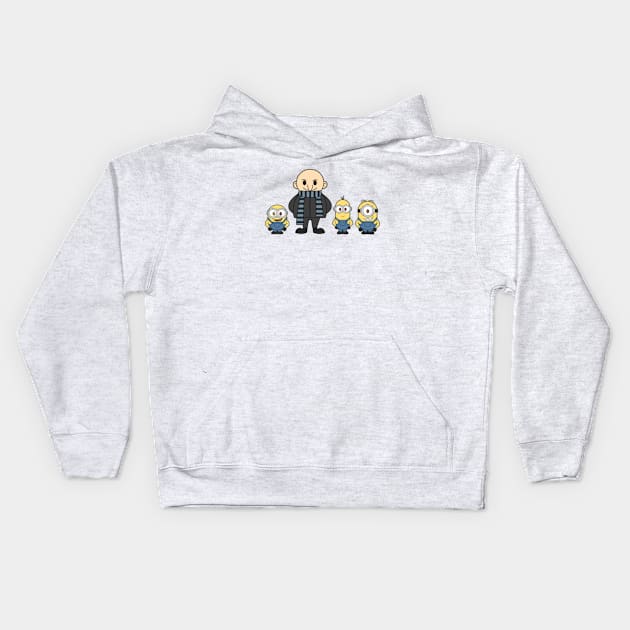 Gru and Minions Chibi Kids Hoodie by mighty corps studio